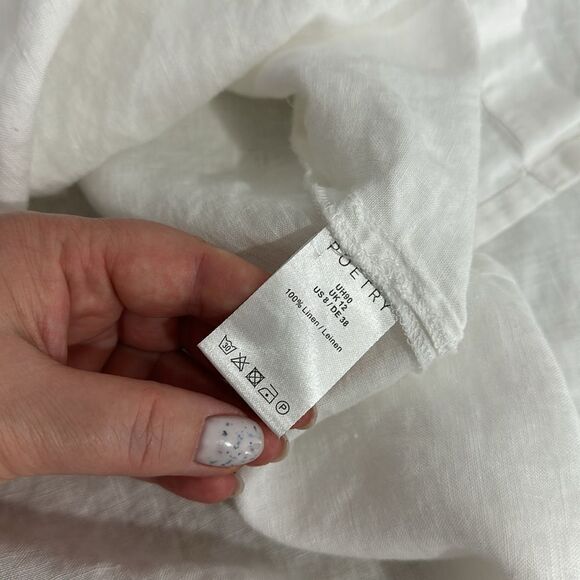 Poetry White Linen Lagenlook 1/2 Button Long Sleeve Shirt Top Size 8 - Picture 6 of 9